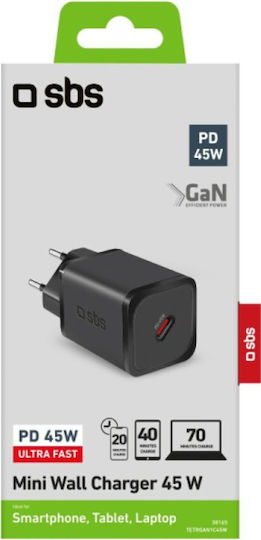 SBS Φορτιστής Χωρίς Καλώδιο GaN με Θύρα USB-C 45W Power Delivery Μαύρος (TRGAN1C45W) - Image 3