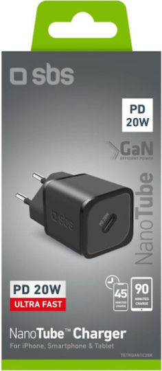 SBS Φορτιστής Χωρίς Καλώδιο GaN με Θύρα USB-C 20W Power Delivery Μαύρος (TRGAN1C20K) - Image 3