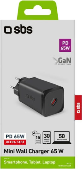 SBS Φορτιστής Χωρίς Καλώδιο GaN με Θύρα USB-C 65W Power Delivery Μαύρος (TRGAN1C65W) - Image 3
