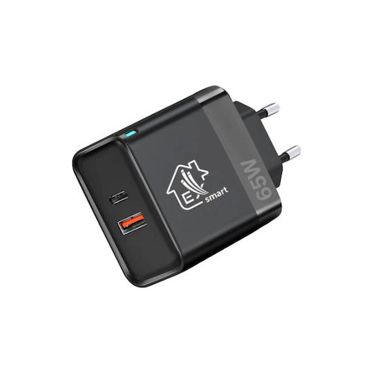 Extralink Φορτιστής Χωρίς Καλώδιο GaN με Θύρα USB-A και Θύρα USB-C 65W Μαύρος (Smart Life) - Image 2