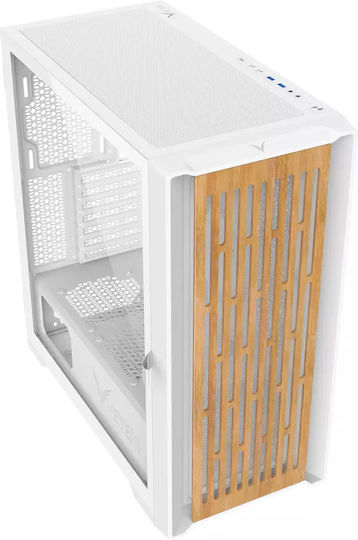 Veteni Woody VT-WOODY-01WH Gaming Midi Tower Κουτί Υπολογιστή με Πλαϊνό Παράθυρο και RGB Φωτισμό Λευκό - Image 2