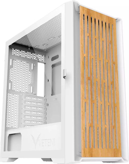 Veteni Woody VT-WOODY-01WH Gaming Midi Tower Κουτί Υπολογιστή με Πλαϊνό Παράθυρο και RGB Φωτισμό Λευκό - Image 4