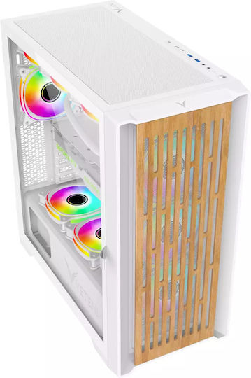 Veteni Woody VT-WOODY-01WH Gaming Midi Tower Κουτί Υπολογιστή με Πλαϊνό Παράθυρο και RGB Φωτισμό Λευκό - Image 5