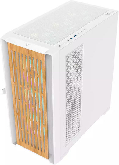 Veteni Woody VT-WOODY-01WH Gaming Midi Tower Κουτί Υπολογιστή με Πλαϊνό Παράθυρο και RGB Φωτισμό Λευκό - Image 9