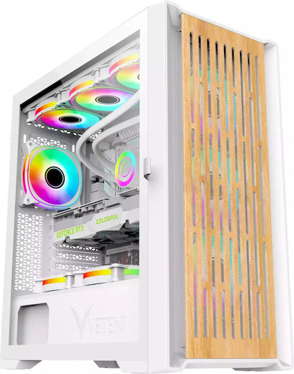Veteni Woody VT-WOODY-01WH Gaming Midi Tower Κουτί Υπολογιστή με Πλαϊνό Παράθυρο και RGB Φωτισμό Λευκό - Image 11