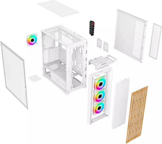 Veteni Woody VT-WOODY-01WH Gaming Midi Tower Κουτί Υπολογιστή με Πλαϊνό Παράθυρο και RGB Φωτισμό Λευκό - Image 14