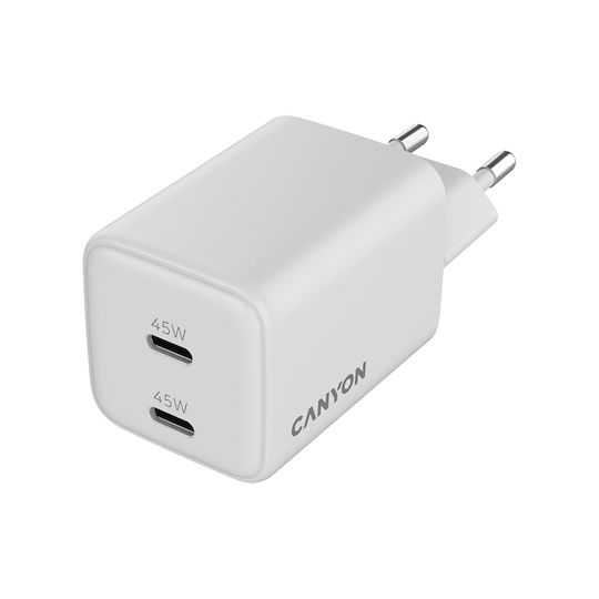 Canyon Φορτιστής Χωρίς Καλώδιο GaN με 2 Θύρες USB-C 45W Power Delivery Λευκός - Image 2