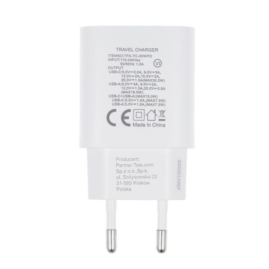 Forcell Φορτιστής Χωρίς Καλώδιο με Θύρα USB-A και Θύρα USB-C 30W Power Delivery / Quick Charge 4.0 Λευκός (FOCH-198052) - Image 6