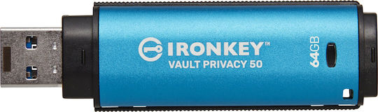 Kingston IronKey Vault Privacy 50 64GB USB 3.2 Stick Μπλε - Image 4