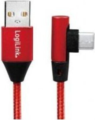LogiLink Angle (90°) / Braided USB 2.0 Cable USB-C male - USB-A Κόκκινο 1m CU0146 - Image 2
