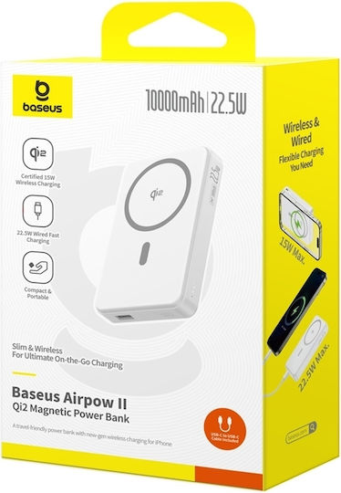 Baseus Airpow2 Qi2 Power Bank 10000mAh 22.5W με Θύρα USB-A και Θύρα USB-C Λευκό - Image 8