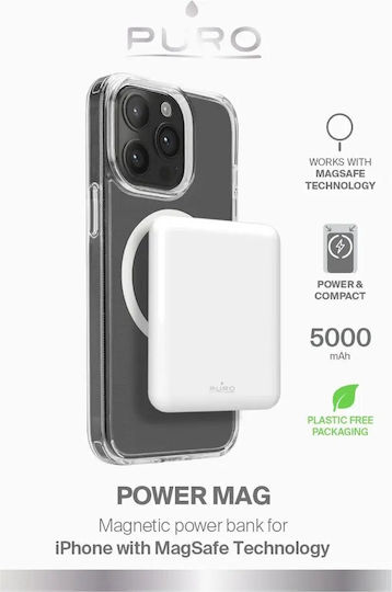 Puro Power Mag MagSafe 5000mAh 15W με Θύρα USB-C Λευκό - Image 2