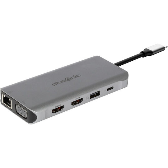 Plusonic USB-C Docking Station με HDMI 4K PD Ethernet Γκρι (PSUC0216)