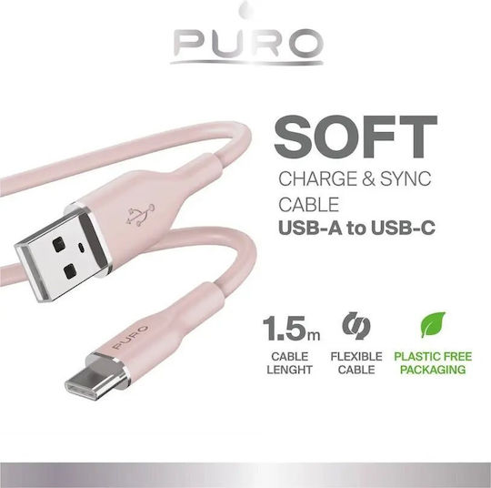 Puro Icon Soft USB 2.0 Cable USB-C male - USB-A 18W Ροζ 1.5m - Image 3