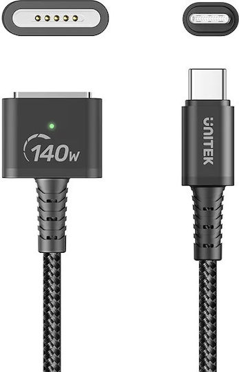 Unitek LED / Magnetic USB 2.0 Cable USB-C male - Magsafe 3 140W Μαύρο 1m C14121BK-1M - Image 4