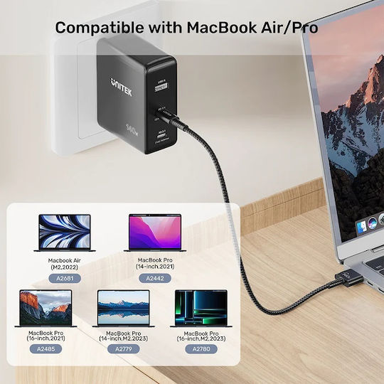 Unitek LED / Magnetic USB 2.0 Cable USB-C male - Magsafe 3 140W Μαύρο 1m C14121BK-1M - Image 9