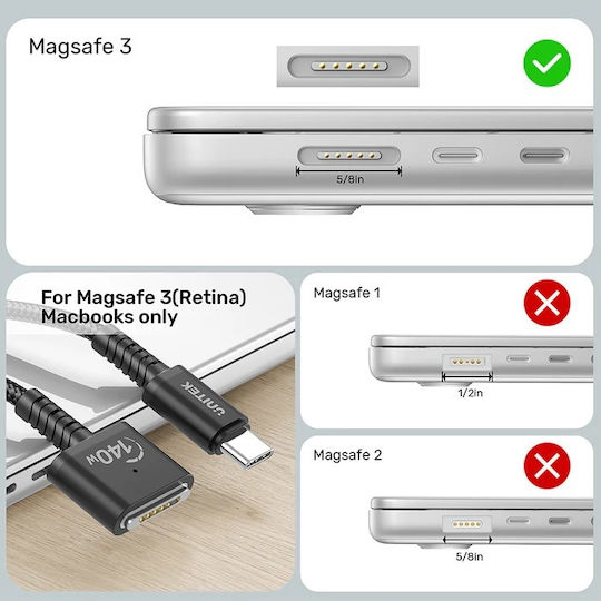 Unitek LED / Magnetic USB 2.0 Cable USB-C male - Magsafe 3 140W Μαύρο 1m C14121BK-1M - Image 10