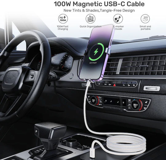 Unitek Magnetic / Retractable / Braided USB 2.0 Cable USB-C male - USB-C 100W Λευκό 1m (C1414AWH-1M) - Image 3
