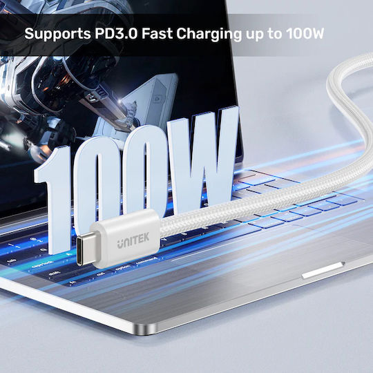 Unitek Magnetic / Retractable / Braided USB 2.0 Cable USB-C male - USB-C 100W Λευκό 1m (C1414AWH-1M) - Image 5