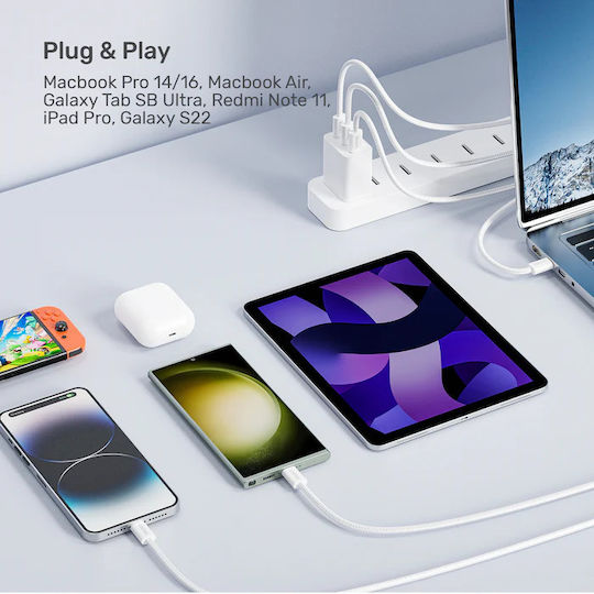 Unitek Magnetic / Retractable / Braided USB 2.0 Cable USB-C male - USB-C 100W Λευκό 1m (C1414AWH-1M) - Image 7