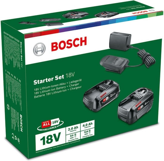 Bosch Σετ 2 Μπαταριών Εργαλείου Λιθίου 18V Χωρητικότητας 4Ah/2Ah με Φορτιστή 1600A027U9 - Image 2