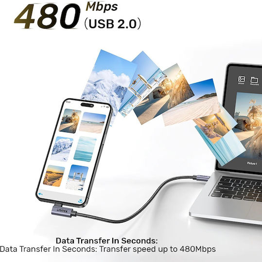 Unitek Angle (90°) USB 2.0 Cable USB-C male - USB-C 100W Μαύρο 3m (C14123BK-3M) - Image 11