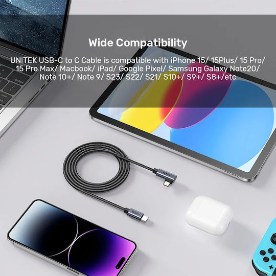 Unitek Angle (90°) USB 2.0 Cable USB-C male - USB-C 100W Μαύρο 2m (C14123BK-2M) - Image 4