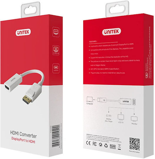 Unitek Μετατροπέας DisplayPort male σε HDMI female Λευκό 1τμχ Y-6332 - Image 8