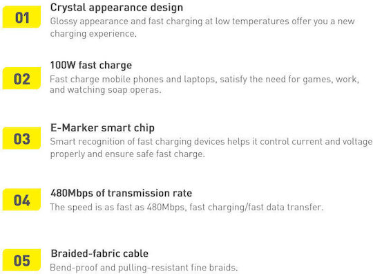 Baseus Crystal Shine Series USB 2.0 Cable USB-C male - USB-C 100W Μαύρο 2m CAJY000701 - Image 7