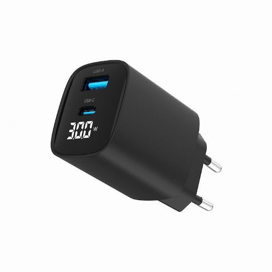 Gembird Φορτιστής Χωρίς Καλώδιο με Θύρα USB-A και Θύρα USB-C 30W Power Delivery / Quick Charge 3.0 Μαύρος (TA-UC-PDQC30LCD-BK-01) - Image 2