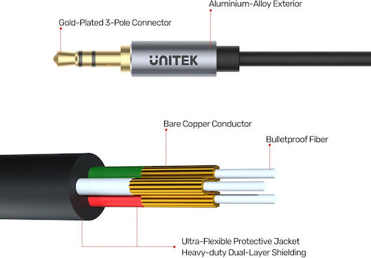 Unitek Καλώδιο 3.5mm male - 3.5mm female Μαύρο 1m (Y-C932ABK) - Image 2