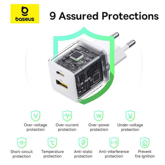 Baseus Φορτιστής Χωρίς Καλώδιο με Θύρα USB-A και Θύρα USB-C 30W Λευκός (Palm) - Image 2