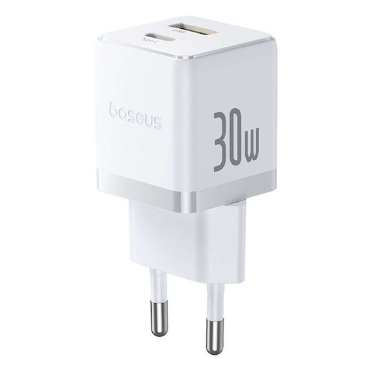 Baseus Φορτιστής Χωρίς Καλώδιο με Θύρα USB-A και Θύρα USB-C 30W Λευκός (Palm) - Image 3