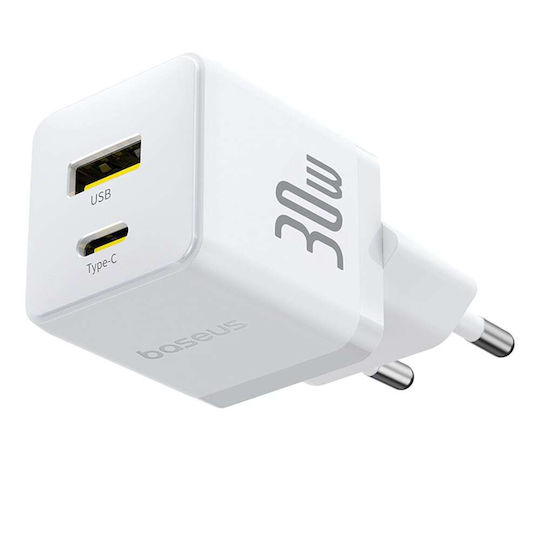 Baseus Φορτιστής Χωρίς Καλώδιο με Θύρα USB-A και Θύρα USB-C 30W Λευκός (Palm) - Image 5