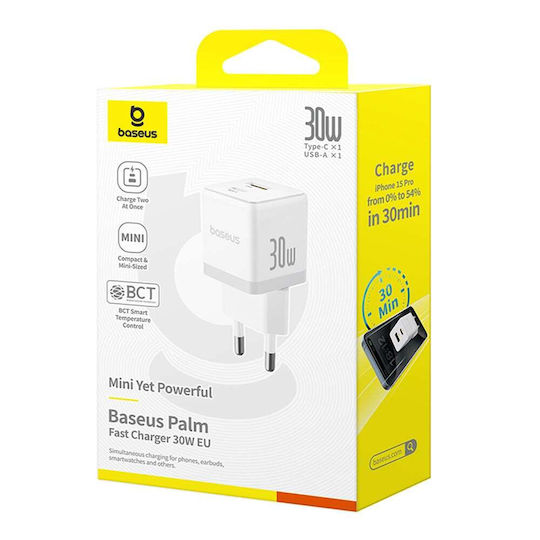 Baseus Φορτιστής Χωρίς Καλώδιο με Θύρα USB-A και Θύρα USB-C 30W Λευκός (Palm) - Image 7