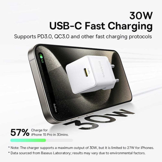 Baseus Φορτιστής Χωρίς Καλώδιο με Θύρα USB-C 30W Power Delivery Λευκός (Palm) - Image 4
