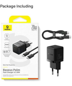 Baseus Φορτιστής με Θύρα USB-C και Καλώδιο USB-C - USB-C 20W Power Delivery Μαύρος (Palm)