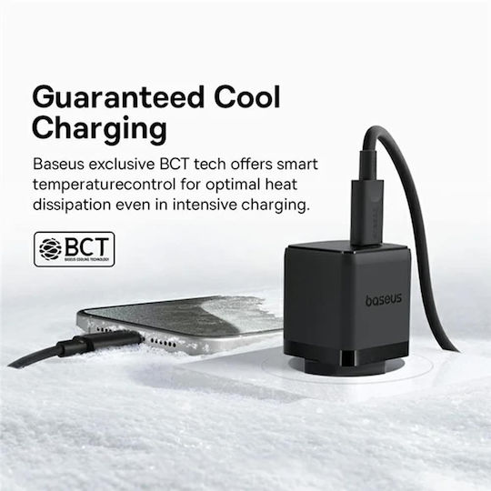 Baseus Φορτιστής με Θύρα USB-C και Καλώδιο USB-C - USB-C 20W Power Delivery Μαύρος (Palm) - Image 5