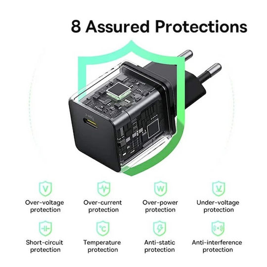 Baseus Φορτιστής με Θύρα USB-C και Καλώδιο USB-C - USB-C 20W Power Delivery Μαύρος (Palm) - Image 6
