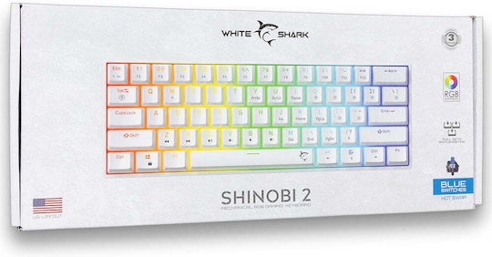 White Shark Shinobi 2 Gaming Μηχανικό Πληκτρολόγιο 40% με Custom Blue διακόπτες και RGB φωτισμό (Αγγλικό US) Λευκό - Image 3