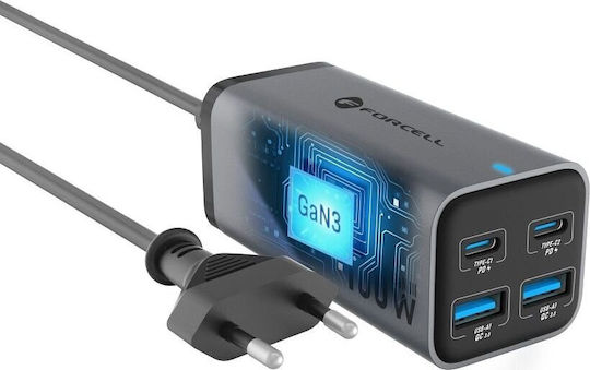 Forcell Βάση Φόρτισης GaN με 2 Θύρες USB-A και 2 Θύρες USB-C 100W Power Delivery / Quick Charge 4.0 σε Γκρι χρώμα (VT-51) - Image 3