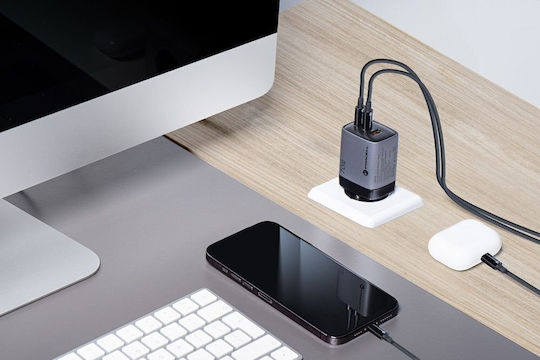 Forcell Φορτιστής Χωρίς Καλώδιο GaN με Θύρα USB-A και 2 Θύρες USB-C 70W Power Delivery / Quick Charge 4.0 Γκρι (VT-37) - Image 3