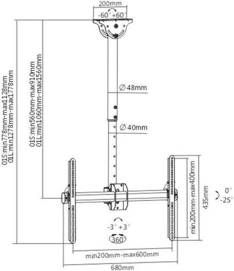 Techly ICA-CPLB 946S Βάση Τηλεόρασης Οροφής έως 70" και 50kg - Image 2