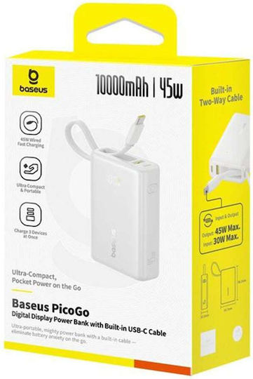 Baseus PicoGo Power Bank 10000mAh 45W με Θύρα USB-C Λευκό - Image 4