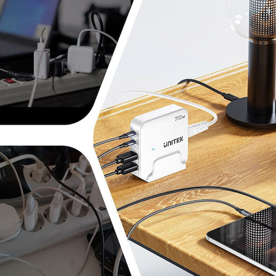 Unitek Βάση Φόρτισης GaN με 2 Θύρες USB-A και 2 Θύρες USB-C 70W Power Delivery σε Λευκό χρώμα (P1228AWH01-EU) - Image 2