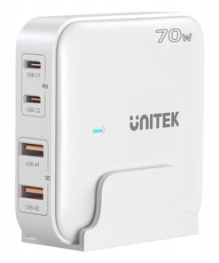 Unitek Βάση Φόρτισης GaN με 2 Θύρες USB-A και 2 Θύρες USB-C 70W Power Delivery σε Λευκό χρώμα (P1228AWH01-EU)
