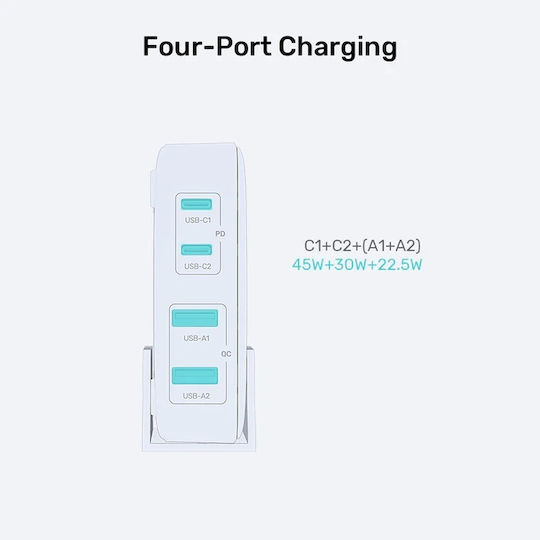 Unitek Φορτιστής Χωρίς Καλώδιο GaN με 2 Θύρες USB-A και 2 Θύρες USB-C 100W Quick Charge 3.0 Λευκός (P1229AWH) - Image 3