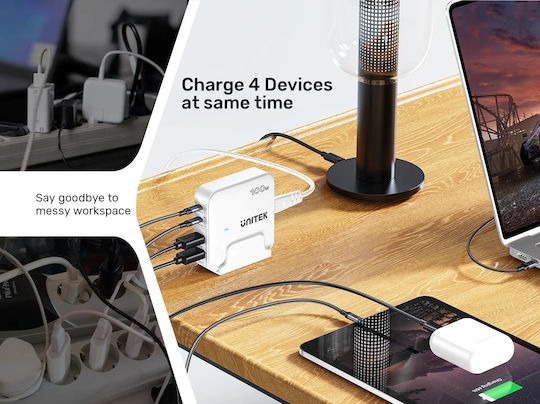 Unitek Φορτιστής Χωρίς Καλώδιο GaN με 2 Θύρες USB-A και 2 Θύρες USB-C 100W Quick Charge 3.0 Λευκός (P1229AWH) - Image 6