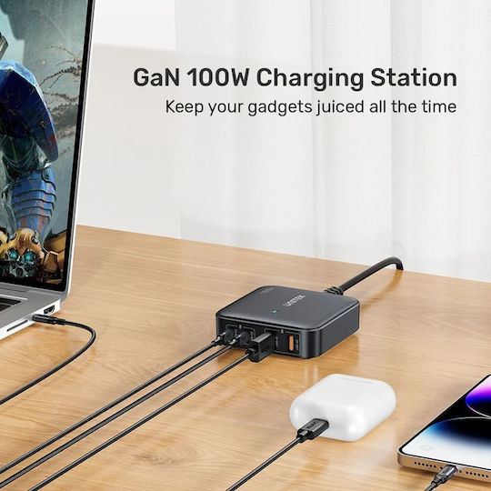 Unitek Φορτιστής Χωρίς Καλώδιο GaN με 2 Θύρες USB-A και 2 Θύρες USB-C 100W Quick Charge 3.0 Μαύρος (P1229ABK) - Image 6
