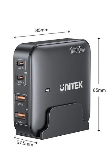 Unitek Φορτιστής Χωρίς Καλώδιο GaN με 2 Θύρες USB-A και 2 Θύρες USB-C 100W Quick Charge 3.0 Μαύρος (P1229ABK) - Image 7